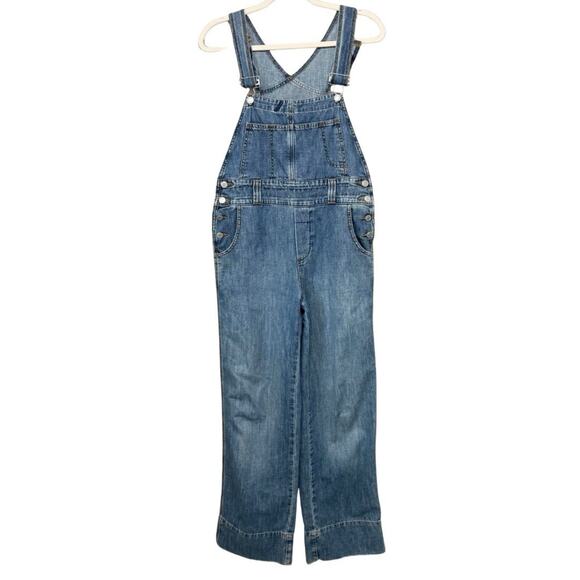 American Eagle Denim Bib Overalls Size S Medium Wash Blue Jean Straight Leg - Picture 1 of 12